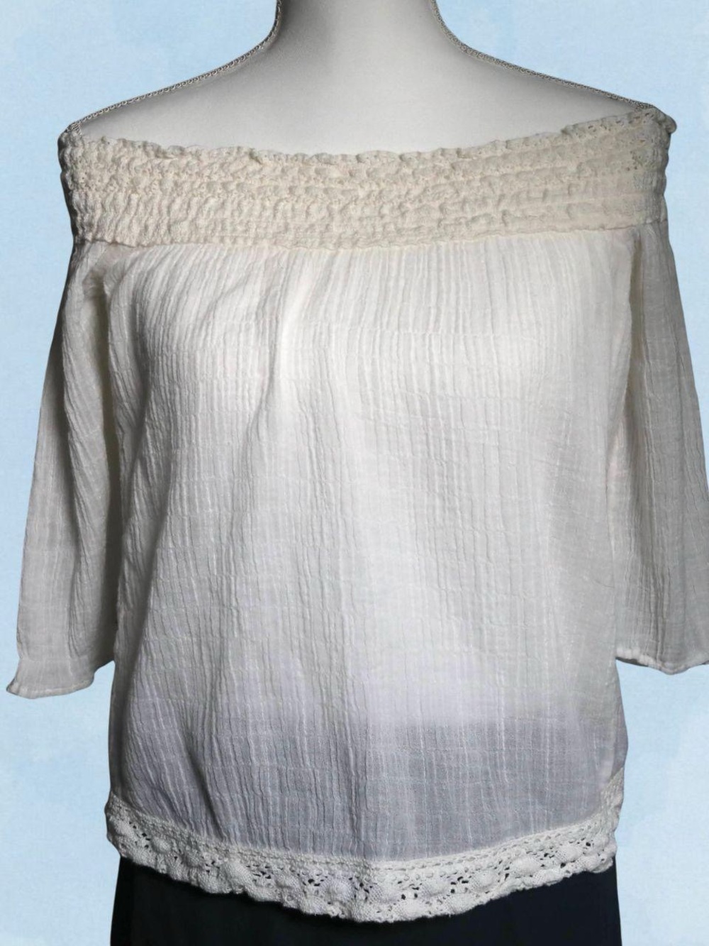 Off-Shoulder White Women's Top with Crochet Trim